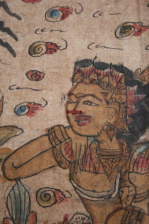 1018 Antique Kamasan Balinese Folk Painting of Ramayan - Intriguing Scene-WOVENSOULS-Antique-Vintage-Textiles-Art-Decor