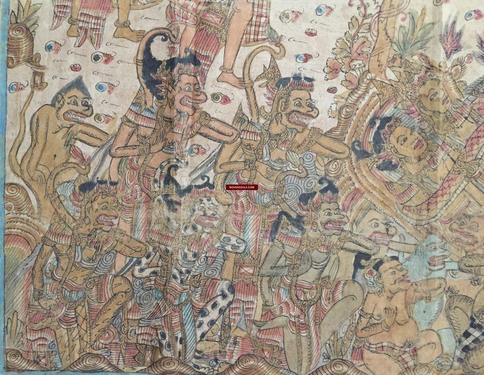 1018 Antique Kamasan Balinese Folk Painting of Ramayan - Intriguing Scene-WOVENSOULS-Antique-Vintage-Textiles-Art-Decor