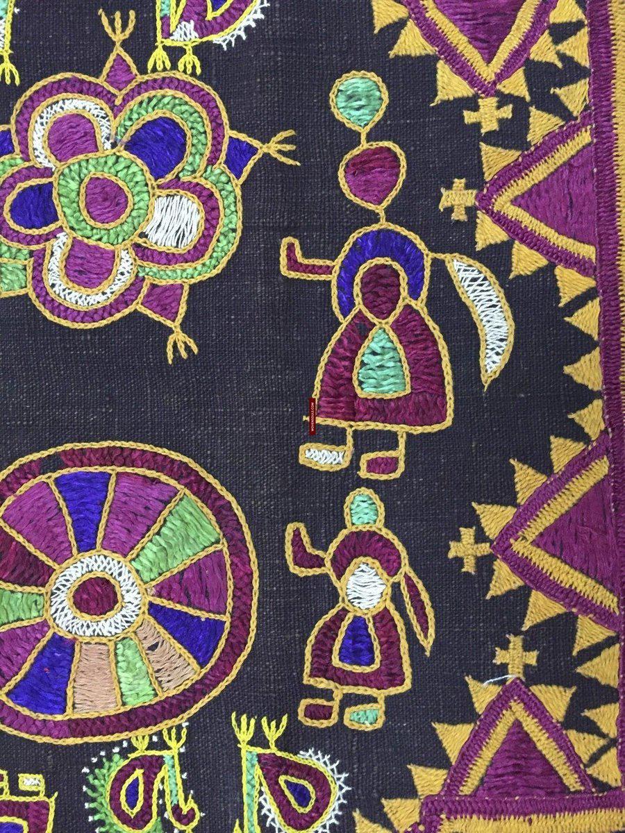 1020 Vintage Ghodiyu Wiege Stoffhängematte mit grüner Rückseite-WOVENSOULS-Antike-Vintage-Textilien-Kunst-Dekor