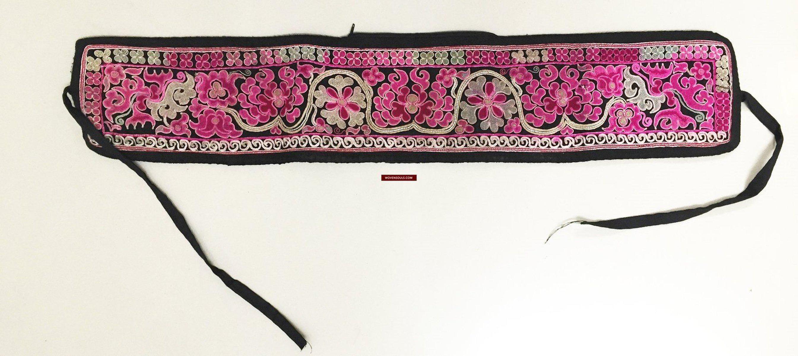 1026 Old Chinese Ethnic Minority Embroidery Belt-WOVENSOULS-Antique-Vintage-Textiles-Art-Decor