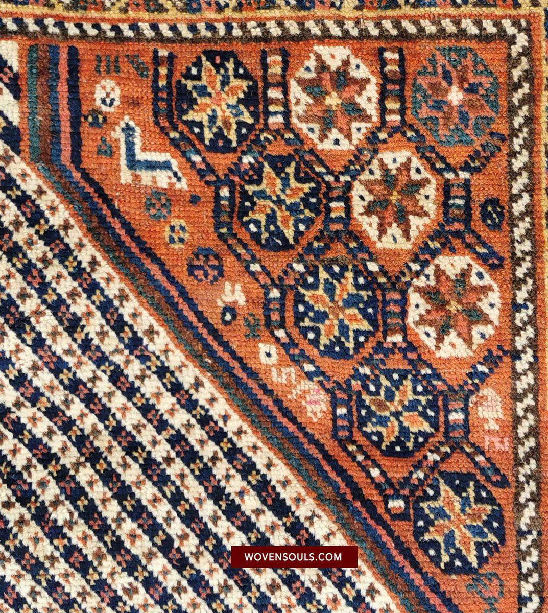 103 SOLD Qashqai Nieriz Rug - Star Lattice & Fishbone White Field with Animals - Gallery 2-WOVENSOULS-Antique-Vintage-Textiles-Art-Decor