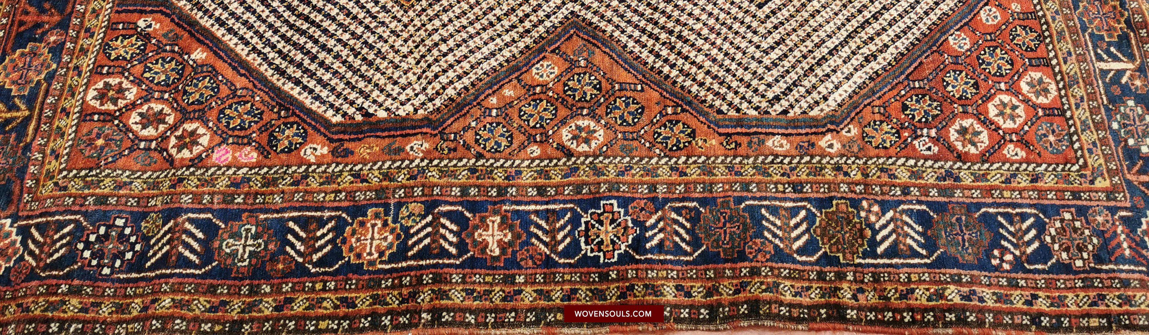 103 SOLD Qashqai Nieriz Rug - Star Lattice & Fishbone White Field with Animals - Gallery 2-WOVENSOULS-Antique-Vintage-Textiles-Art-Decor