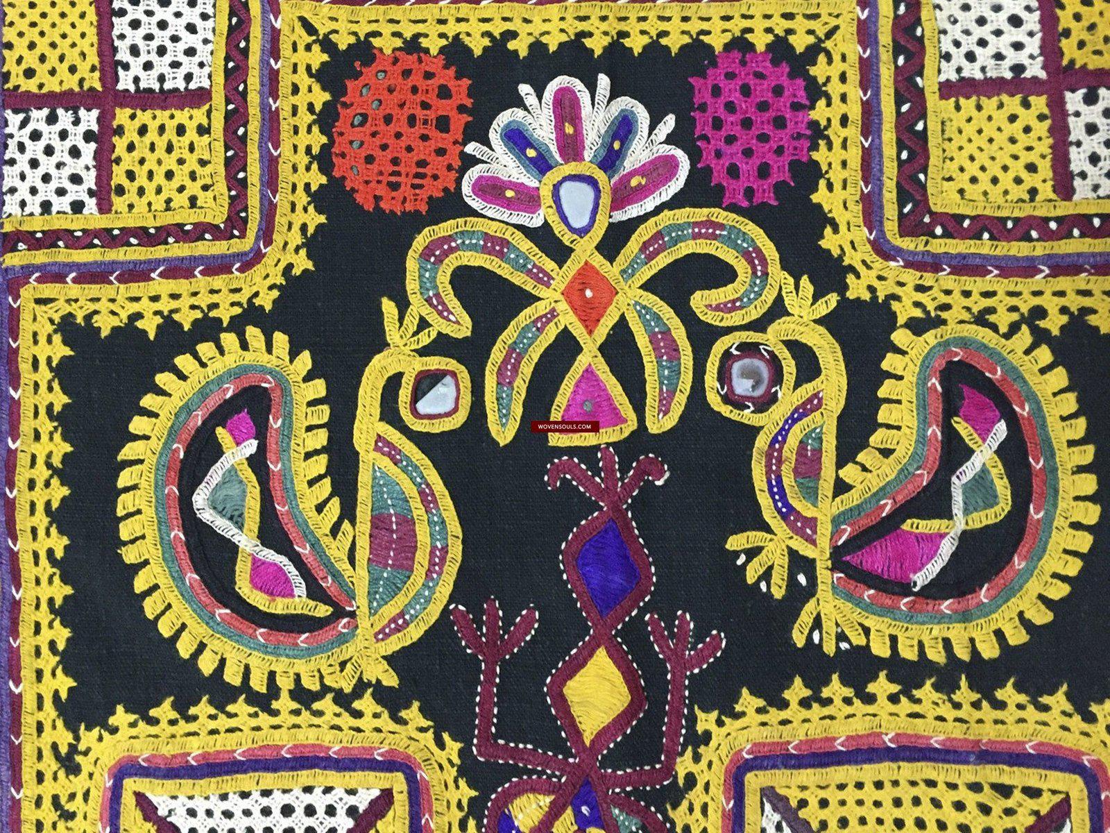 1030 Vintage Ghodiyu Wiege Tuch Stickerei Meisterwerk-WOVENSOULS-Antike-Vintage-Textilien-Kunst-Dekor