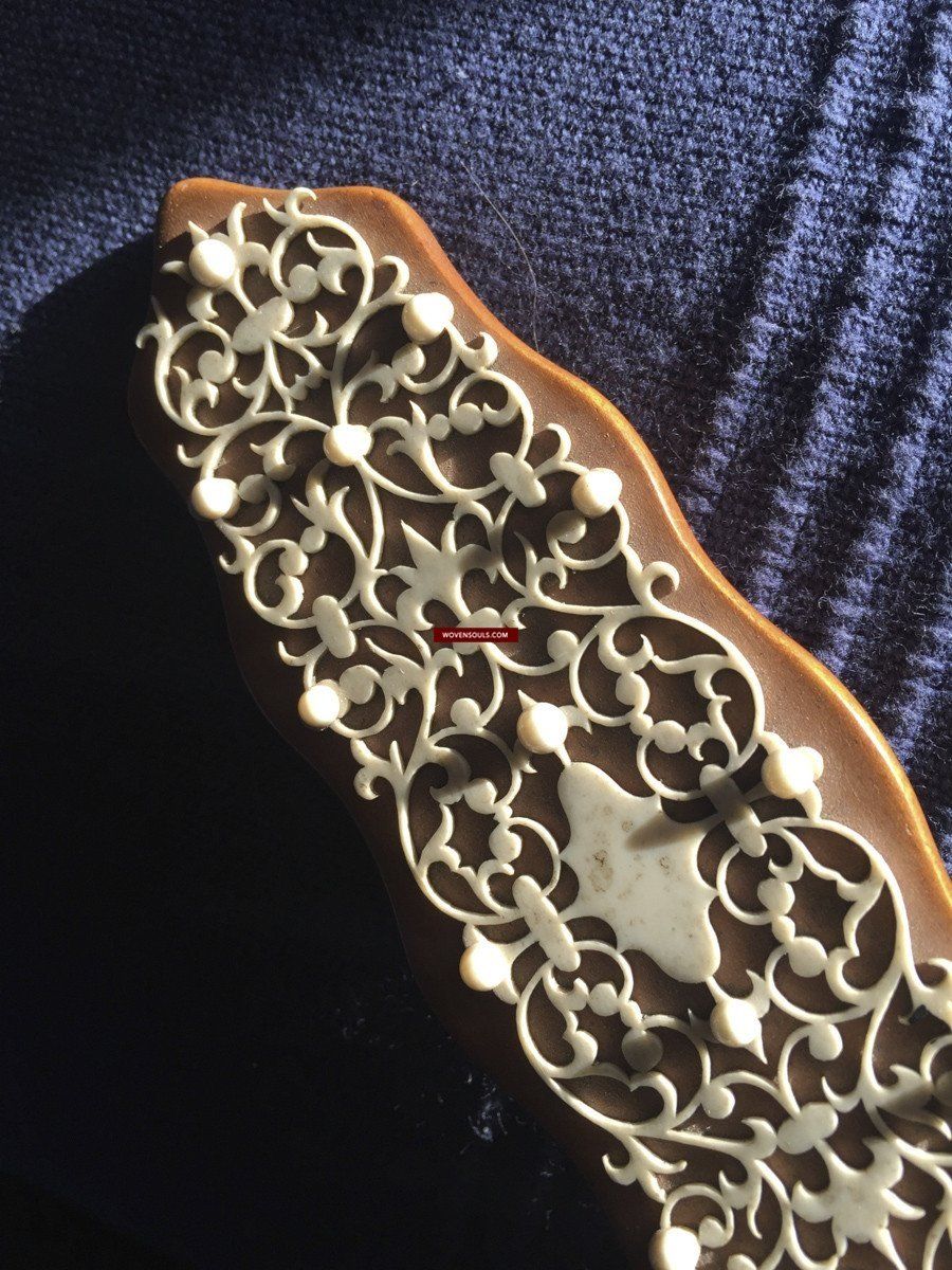 1036 Old Decorated Sandal Wood Page Turner Paper Cutter-WOVENSOULS-Antique-Vintage-Textiles-Art-Decor