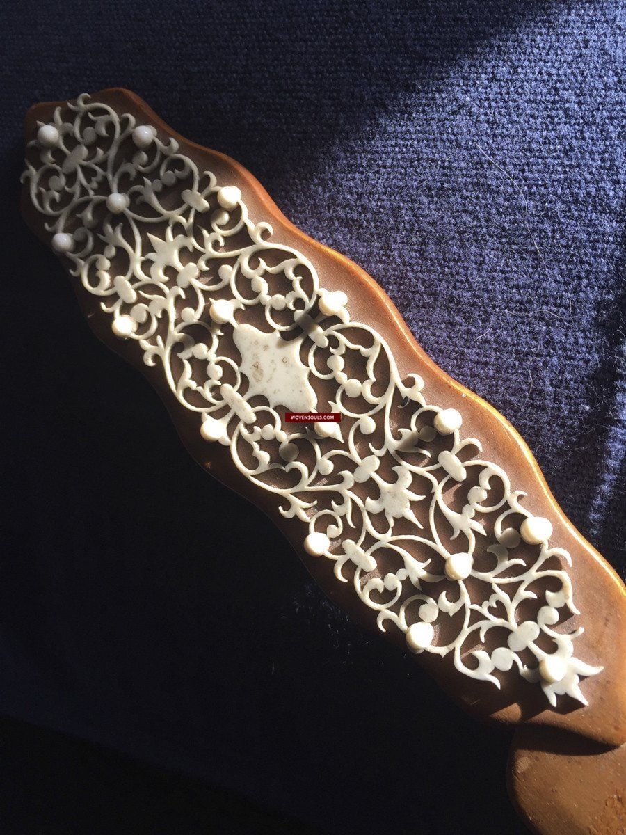 1036 Old Decorated Sandal Wood Page Turner Paper Cutter-WOVENSOULS-Antique-Vintage-Textiles-Art-Decor