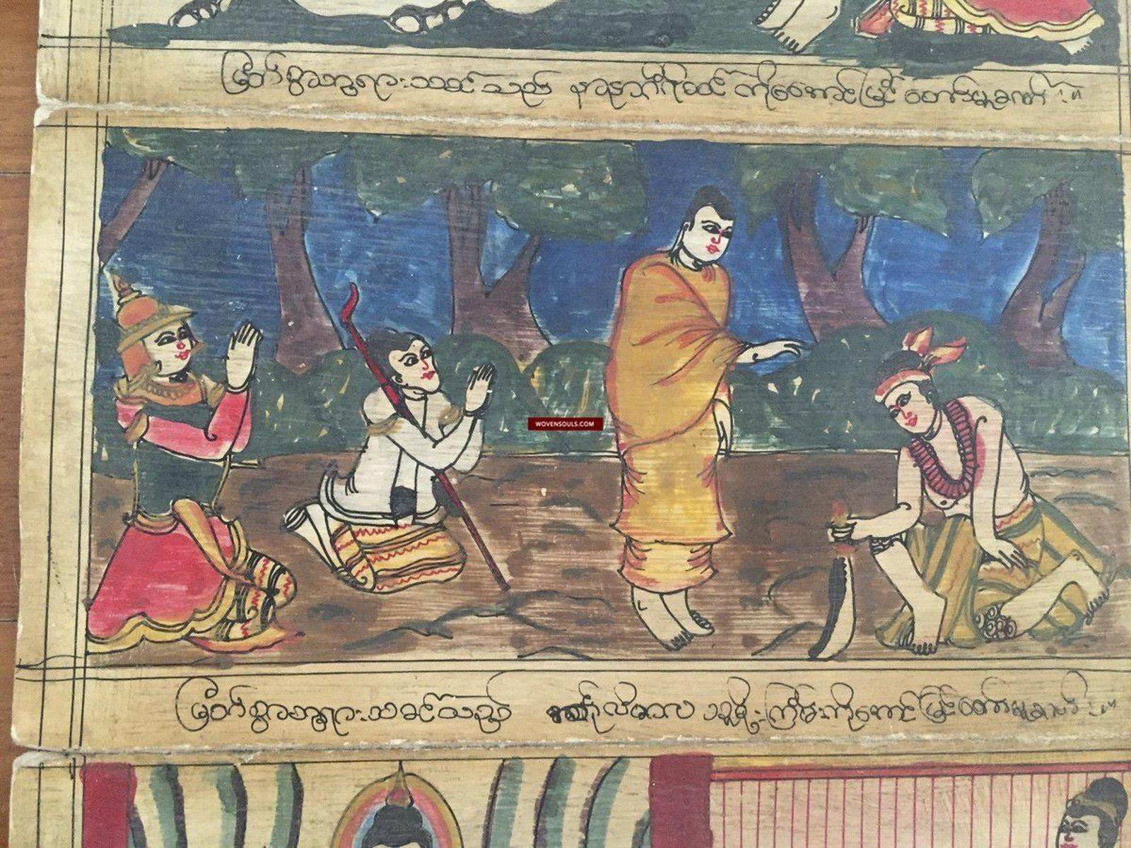 1037 VERKAUFT Vintage Myanmar buddhistisches Volksmanuskript mit Gemälden-WOVENSOULS-Antike-Vintage-Textilien-Kunst-Dekor