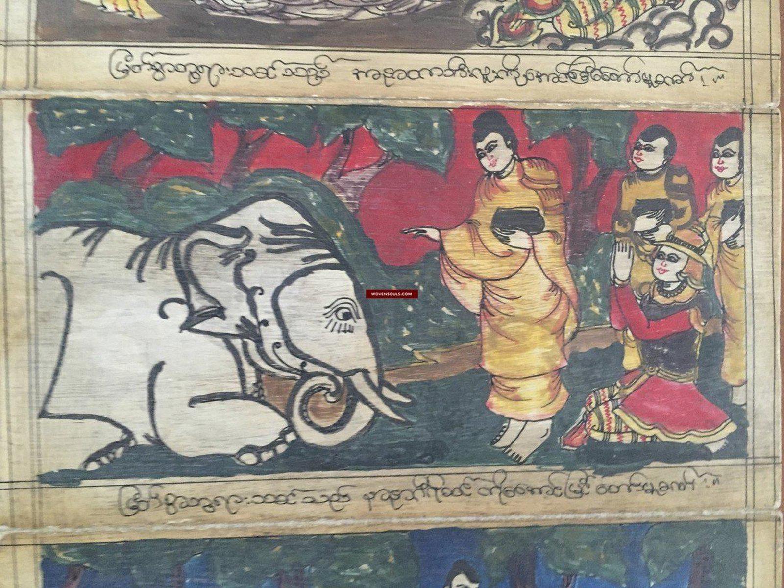 1037 VERKAUFT Vintage Myanmar buddhistisches Volksmanuskript mit Gemälden-WOVENSOULS-Antike-Vintage-Textilien-Kunst-Dekor