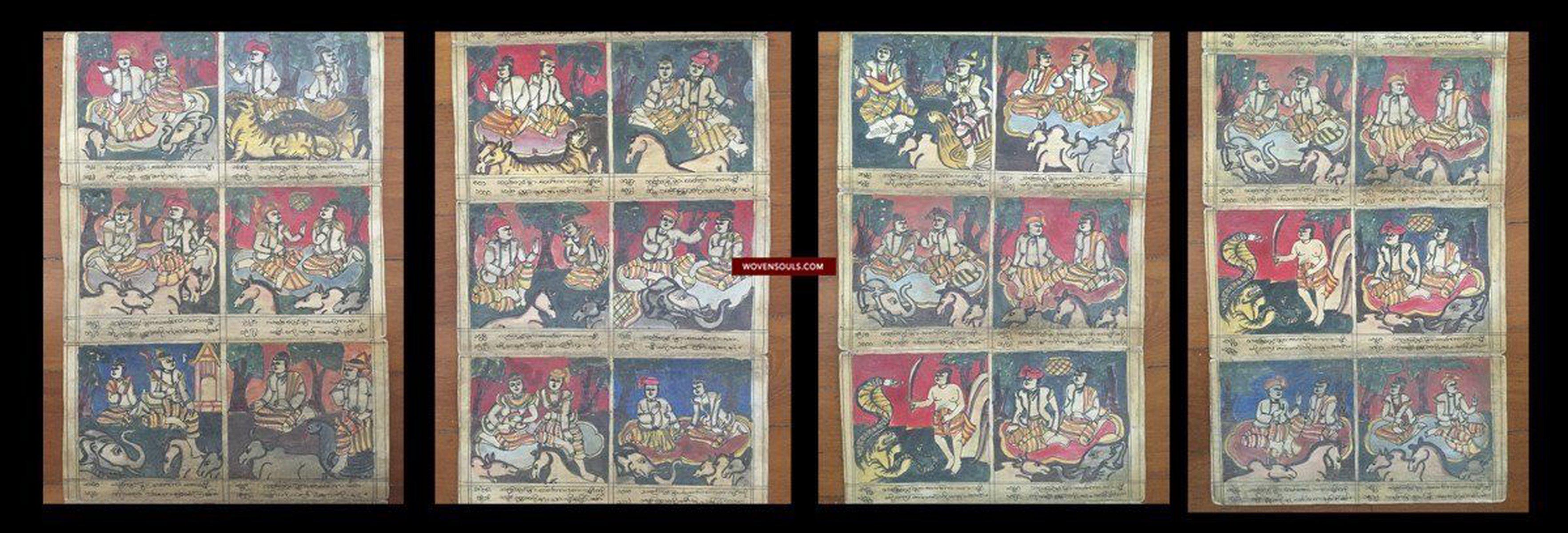 1037 VERKAUFT Vintage Myanmar buddhistisches Volksmanuskript mit Gemälden-WOVENSOULS-Antike-Vintage-Textilien-Kunst-Dekor