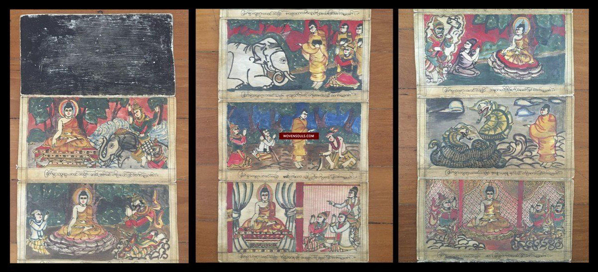 1037 SOLD Vintage Myanmar Buddhist Folk Manuscript with Paintings-WOVENSOULS-Antique-Vintage-Textiles-Art-Decor