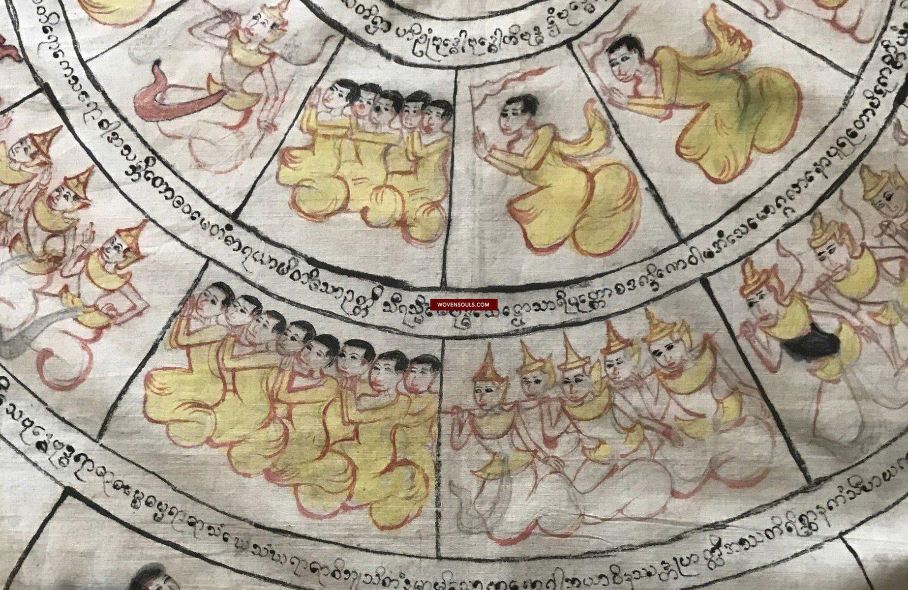 1043 Old Burmese Mandala Cloth Manuscript - Astrological Chart-WOVENSOULS-Antique-Vintage-Textiles-Art-Decor