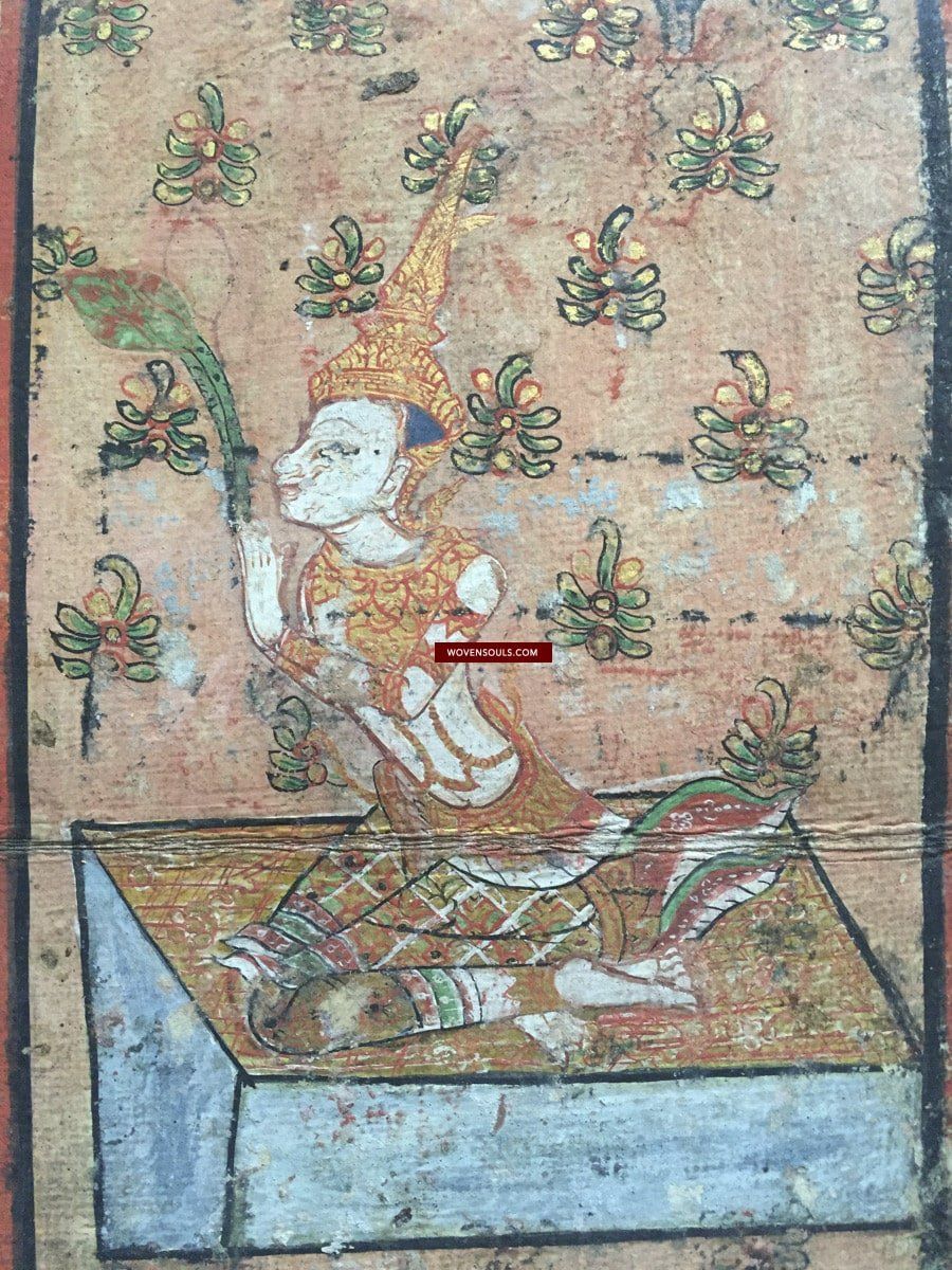 1045 Illuminated Buddhist Thai Manuscript Phra Malai with Paintings - 1800s-WOVENSOULS-Antique-Vintage-Textiles-Art-Decor