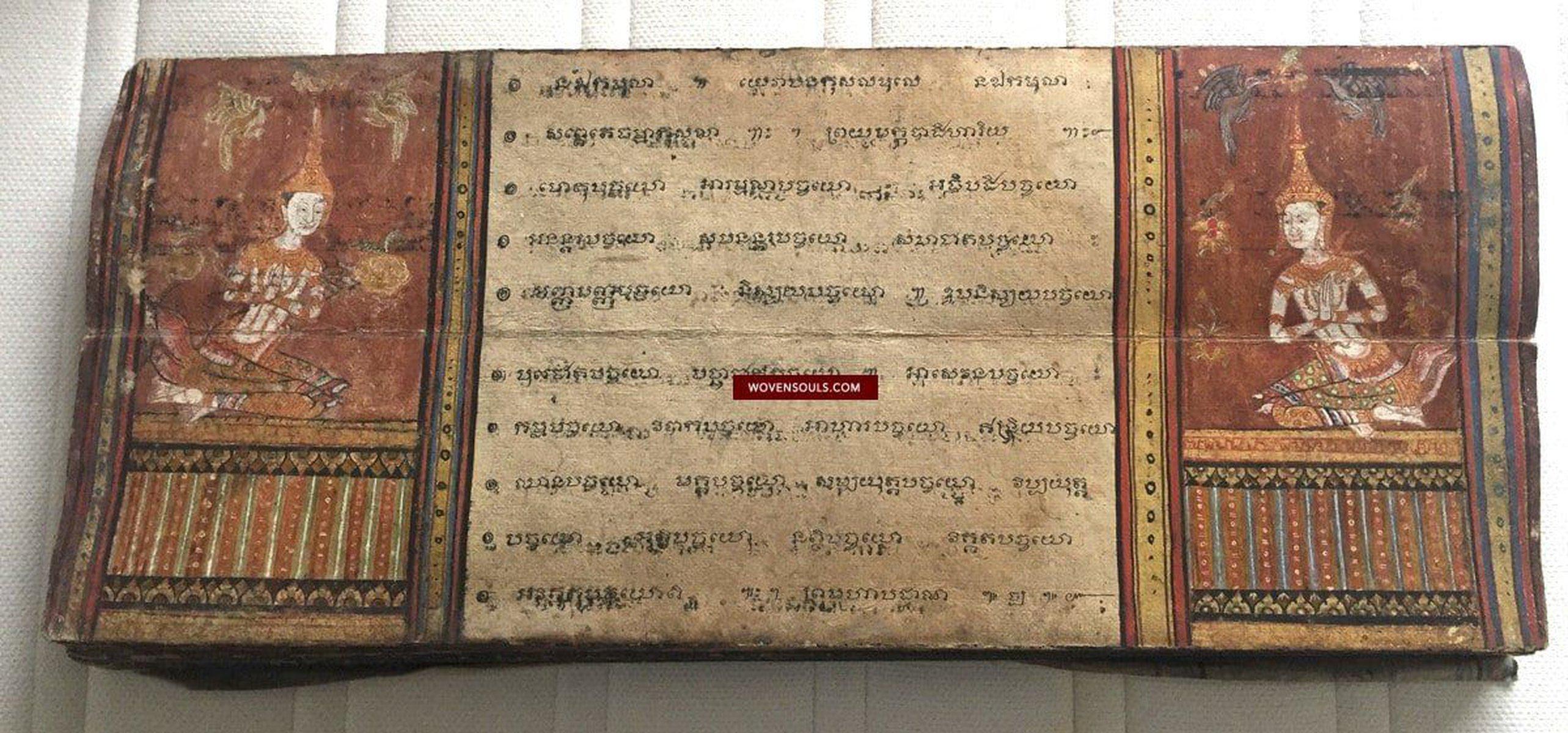 1045 Illuminated Buddhist Thai Manuscript Phra Malai with Paintings - 1800s-WOVENSOULS-Antique-Vintage-Textiles-Art-Decor