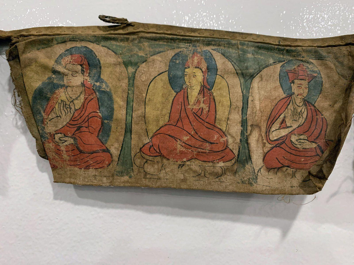 1052 Rare Antique Tibetan Buddhist Hand Painted Prayer Flag Thangka Banner  - SOLD - WOVENSOULS Antique Textiles & Art Gallery