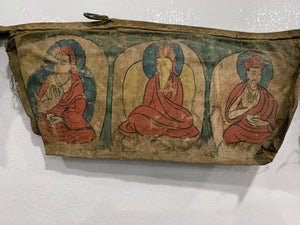 1052 Rare Antique Tibetan Buddhist Hand Painted Prayer Flag Thangka Banner - SOLD-WOVENSOULS-Antique-Vintage-Textiles-Art-Decor