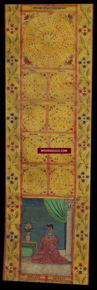 1053 Antique Astrology Scroll Sanskrit Manuscript - Janam Patri-WOVENSOULS-Antique-Vintage-Textiles-Art-Decor