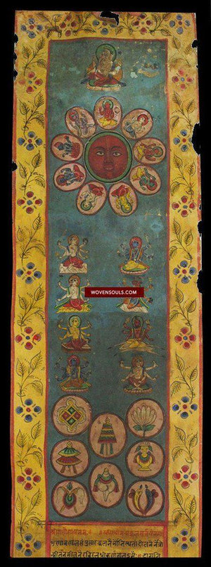 1053 Antique Astrology Scroll Sanskrit Manuscript - Janam Patri-WOVENSOULS-Antique-Vintage-Textiles-Art-Decor