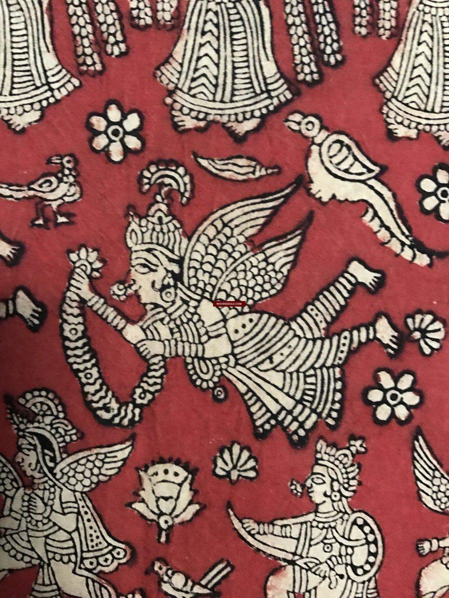 1055 Red Mata Ni Pachedi Kalamkari Painting-WOVENSOULS-Antique-Vintage-Textiles-Art-Decor