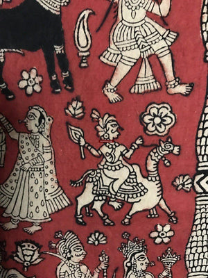 1055 Red Mata Ni Pachedi Kalamkari Painting-WOVENSOULS-Antique-Vintage-Textiles-Art-Decor