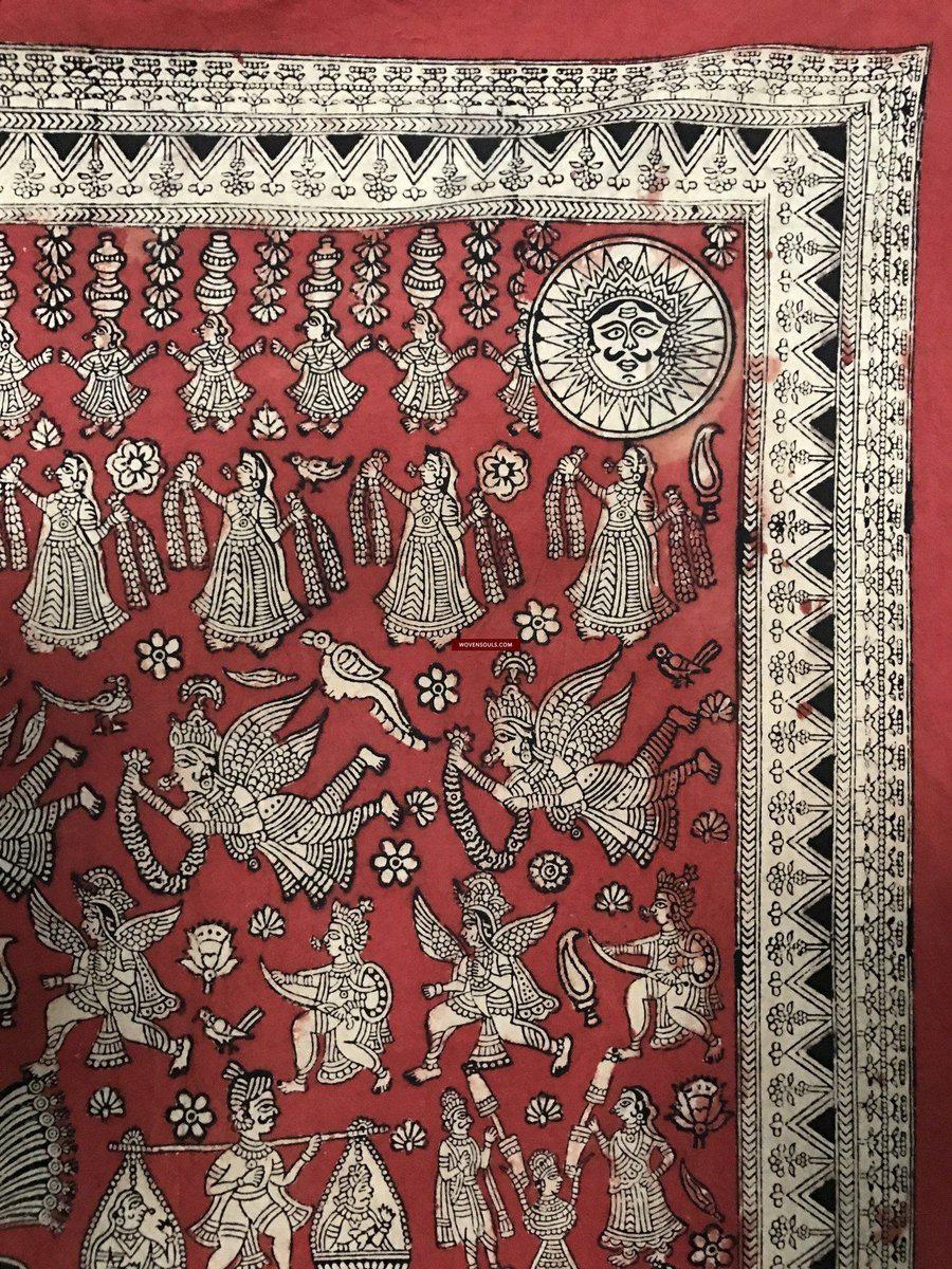 1055 Red Mata Ni Pachedi Kalamkari Painting-WOVENSOULS-Antique-Vintage-Textiles-Art-Decor