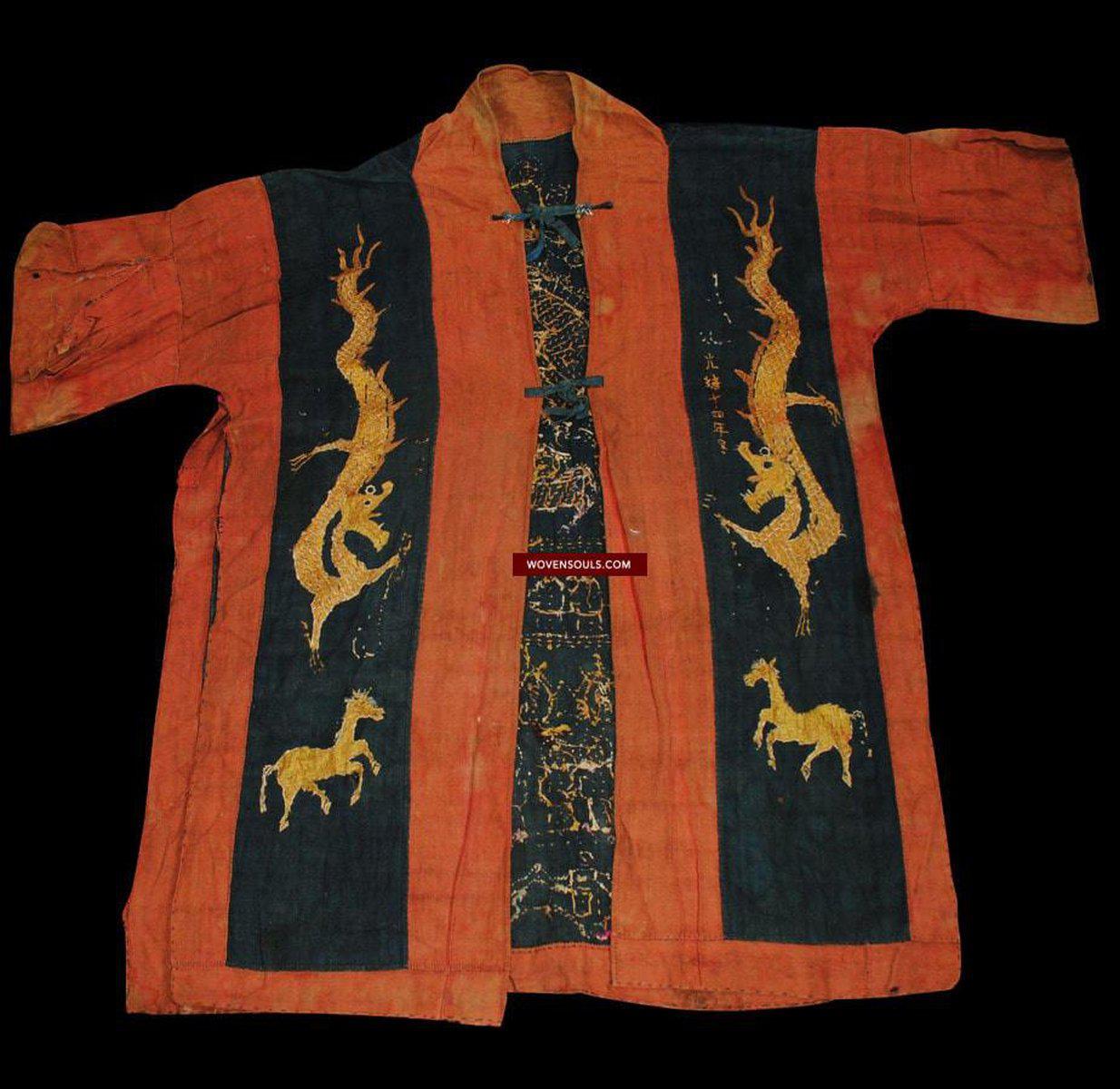 1057 Antique Dragon Yao Shaman Robe with Silk Floss Embroidery-WOVENSOULS-Antique-Vintage-Textiles-Art-Decor