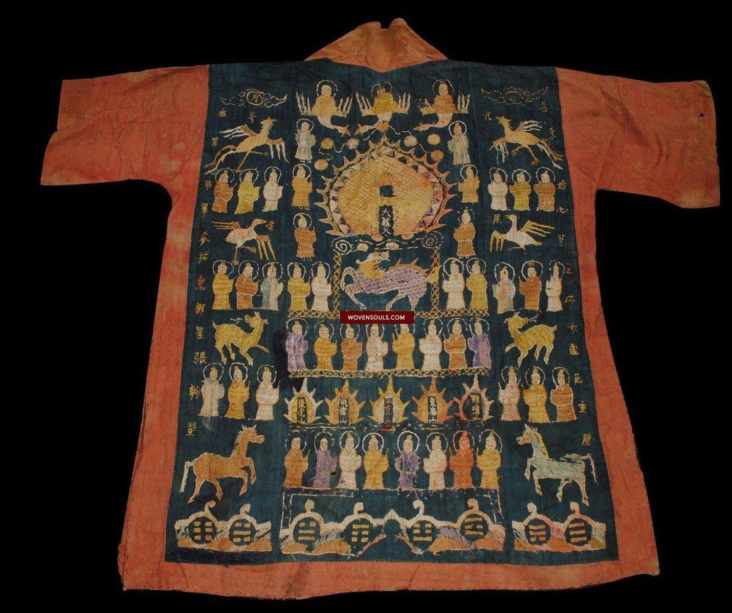 1057 Antique Dragon Yao Shaman Robe with Silk Floss Embroidery-WOVENSOULS-Antique-Vintage-Textiles-Art-Decor