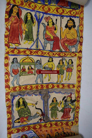 1075 Old Bengal Pattua Painting Scroll-WOVENSOULS-Antique-Vintage-Textiles-Art-Decor