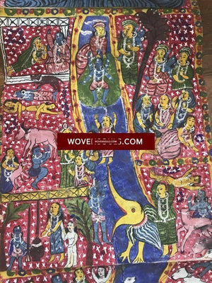 1076 Rare Old Cheriyal Painting Scroll - Krishna Leela - Indian Art-WOVENSOULS-Antique-Vintage-Textiles-Art-Decor