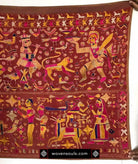 1077 Old Figurative Phulkari Temple Hanging Punjab with Inscription in Gurmukhi-WOVENSOULS-Antique-Vintage-Textiles-Art-Decor