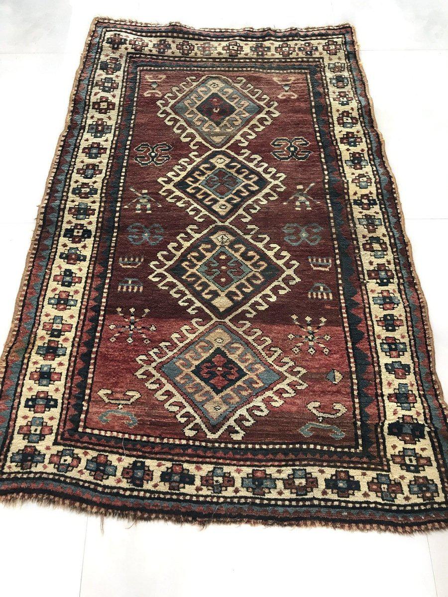 1078 Antique Kazak Village Rug with Human Motifs-WOVENSOULS-Antique-Vintage-Textiles-Art-Decor