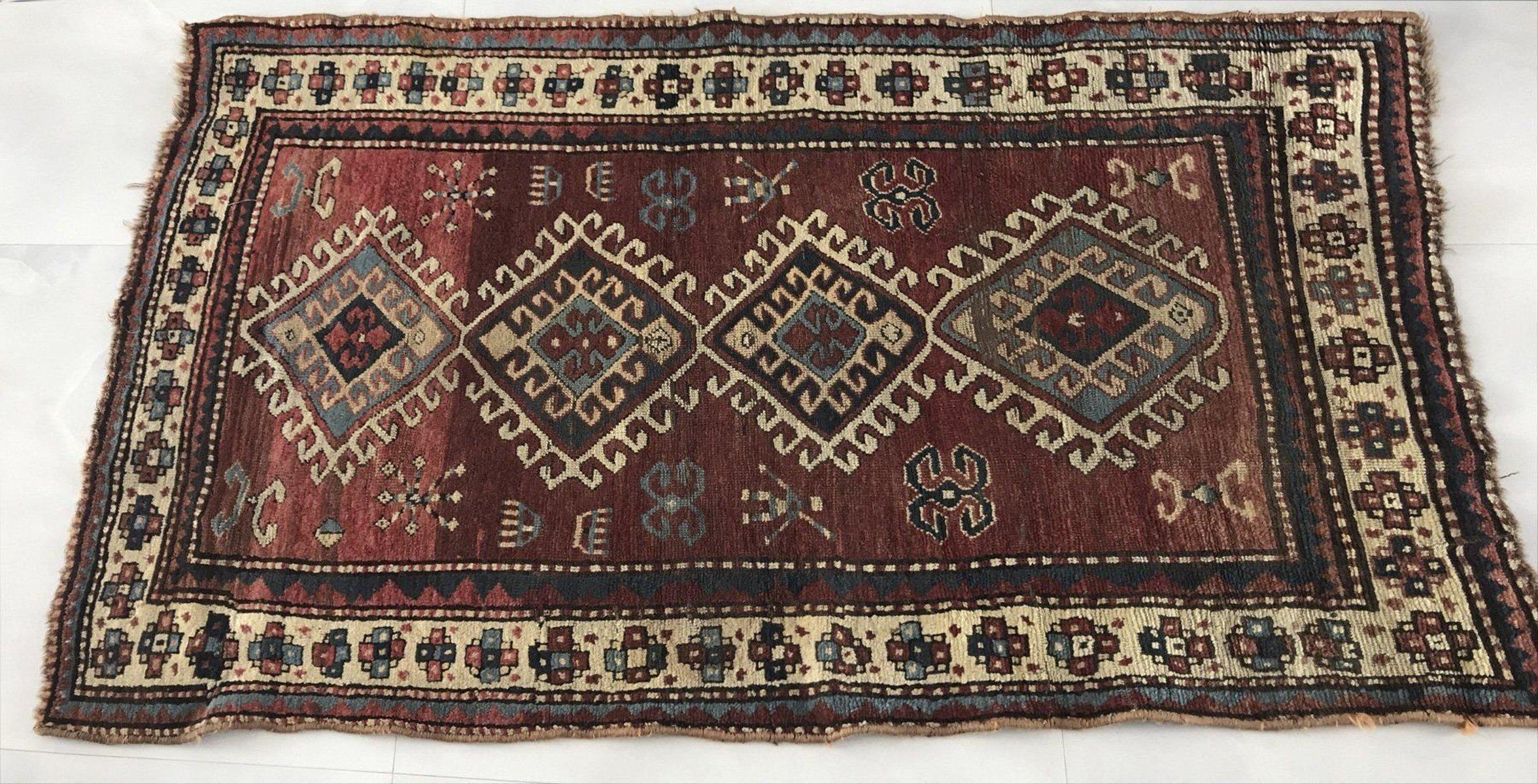 1078 Antique Kazak Village Rug with Human Motifs-WOVENSOULS-Antique-Vintage-Textiles-Art-Decor