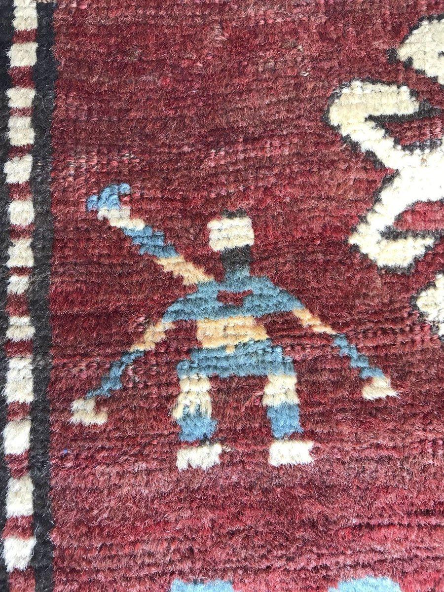 1078 Antique Kazak Village Rug with Human Motifs-WOVENSOULS-Antique-Vintage-Textiles-Art-Decor