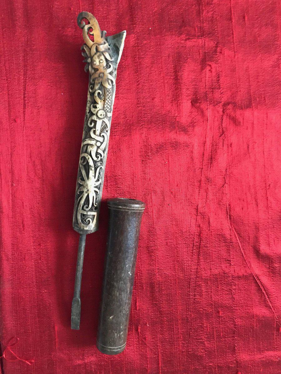 1097 Antique Dayak Ornamented Tool Betel Nut Pounder - Borneo-WOVENSOULS-Antique-Vintage-Textiles-Art-Decor