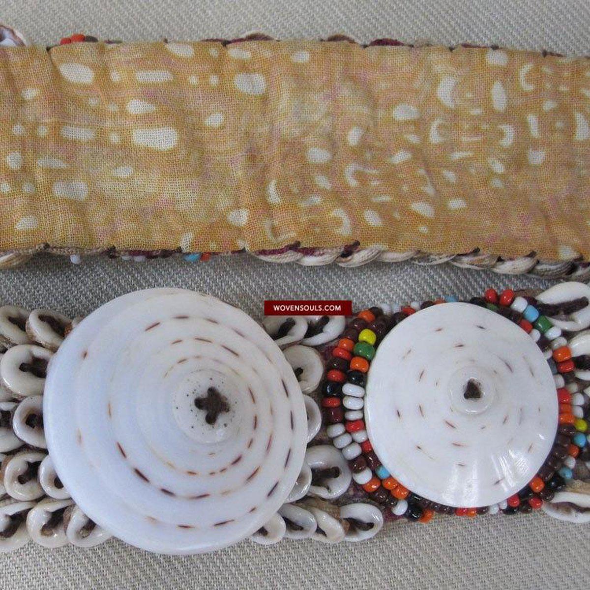 1098 Antique Maloh Belt Sash with Cowries & Beads-WOVENSOULS-Antique-Vintage-Textiles-Art-Decor