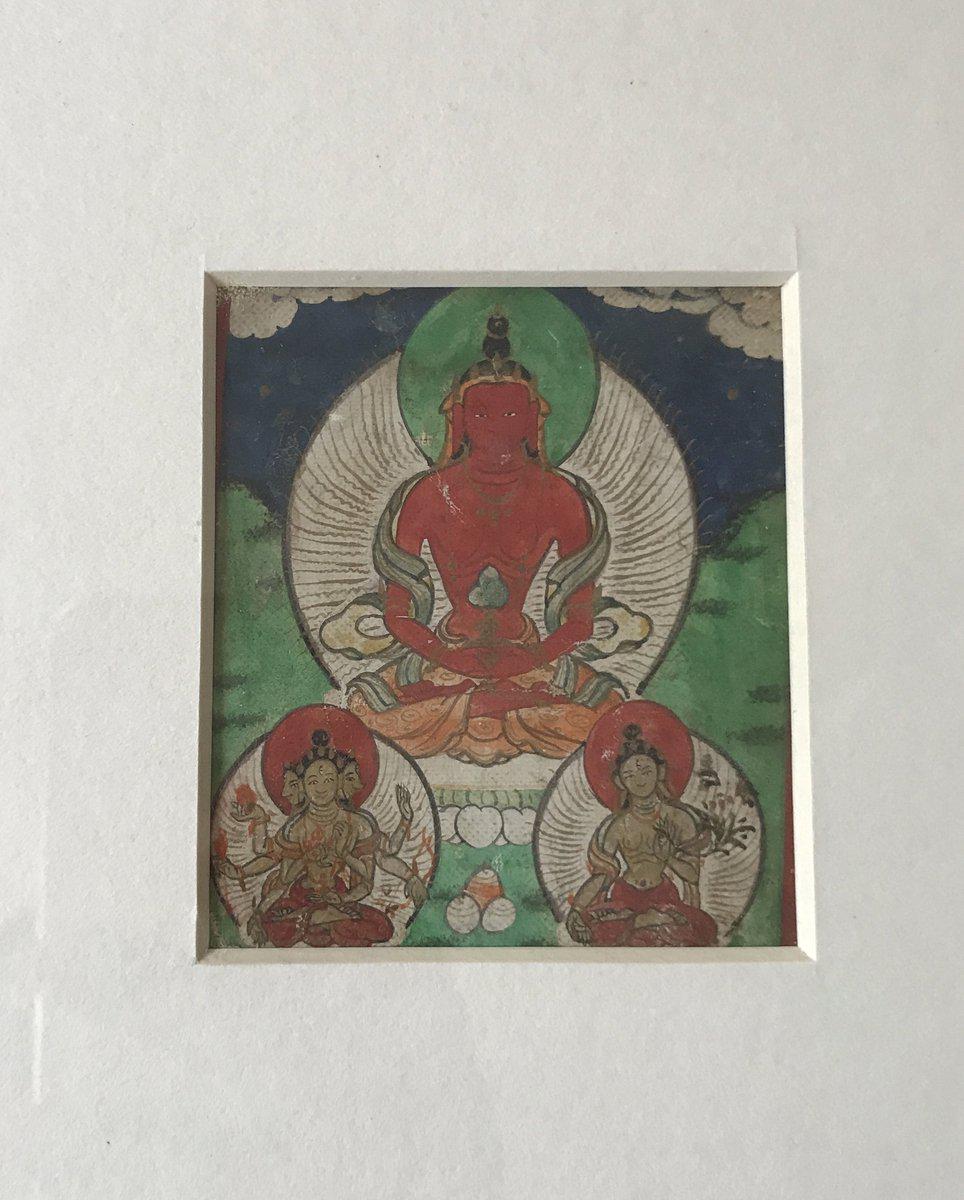 1100-A SOLD Framed Set of 3 Antique Miniature Thangka Burhany Zurag Mongolia-WOVENSOULS-Antique-Vintage-Textiles-Art-Decor