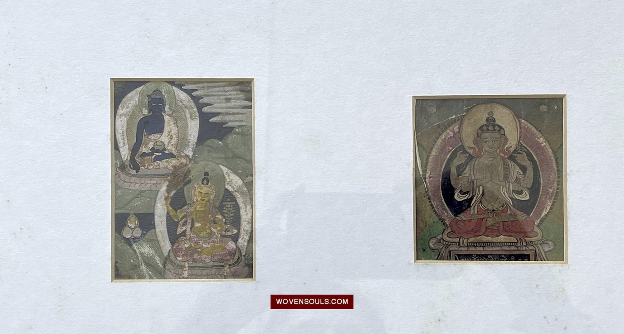 1100-C SOLD Framed Set - Antique Miniature Thangka Burhany Zurag Mongolia-WOVENSOULS-Antique-Vintage-Textiles-Art-Decor