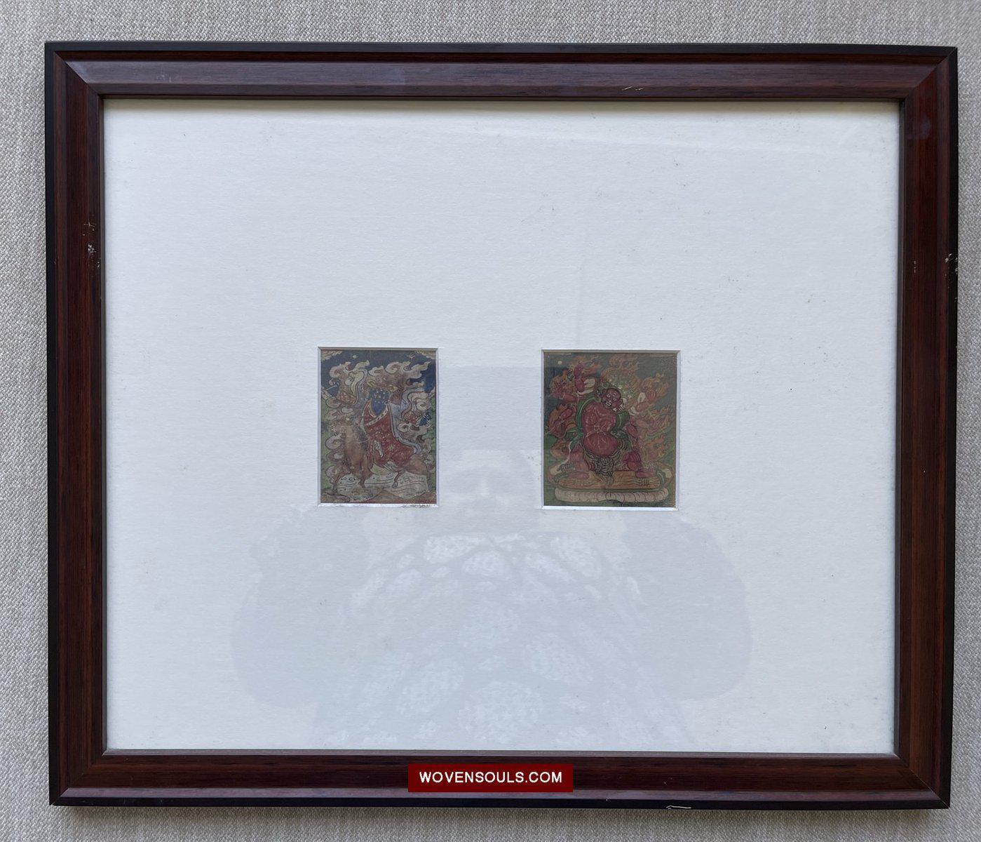 1100-D SOLD Framed Set - Superfine Antique Miniature Thangka Burhany Zurag Mongolia-WOVENSOULS-Antique-Vintage-Textiles-Art-Decor