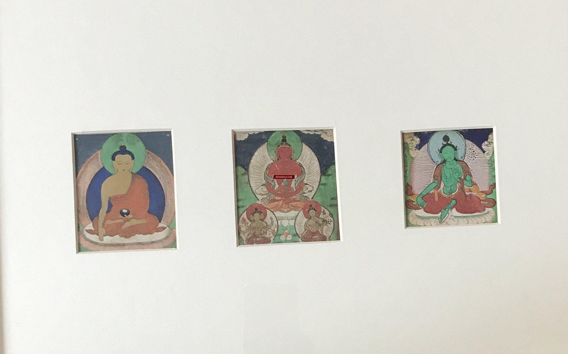 1100-A SOLD Framed Set of 3 Antique Miniature Thangka Burhany Zurag Mongolia-WOVENSOULS-Antique-Vintage-Textiles-Art-Decor