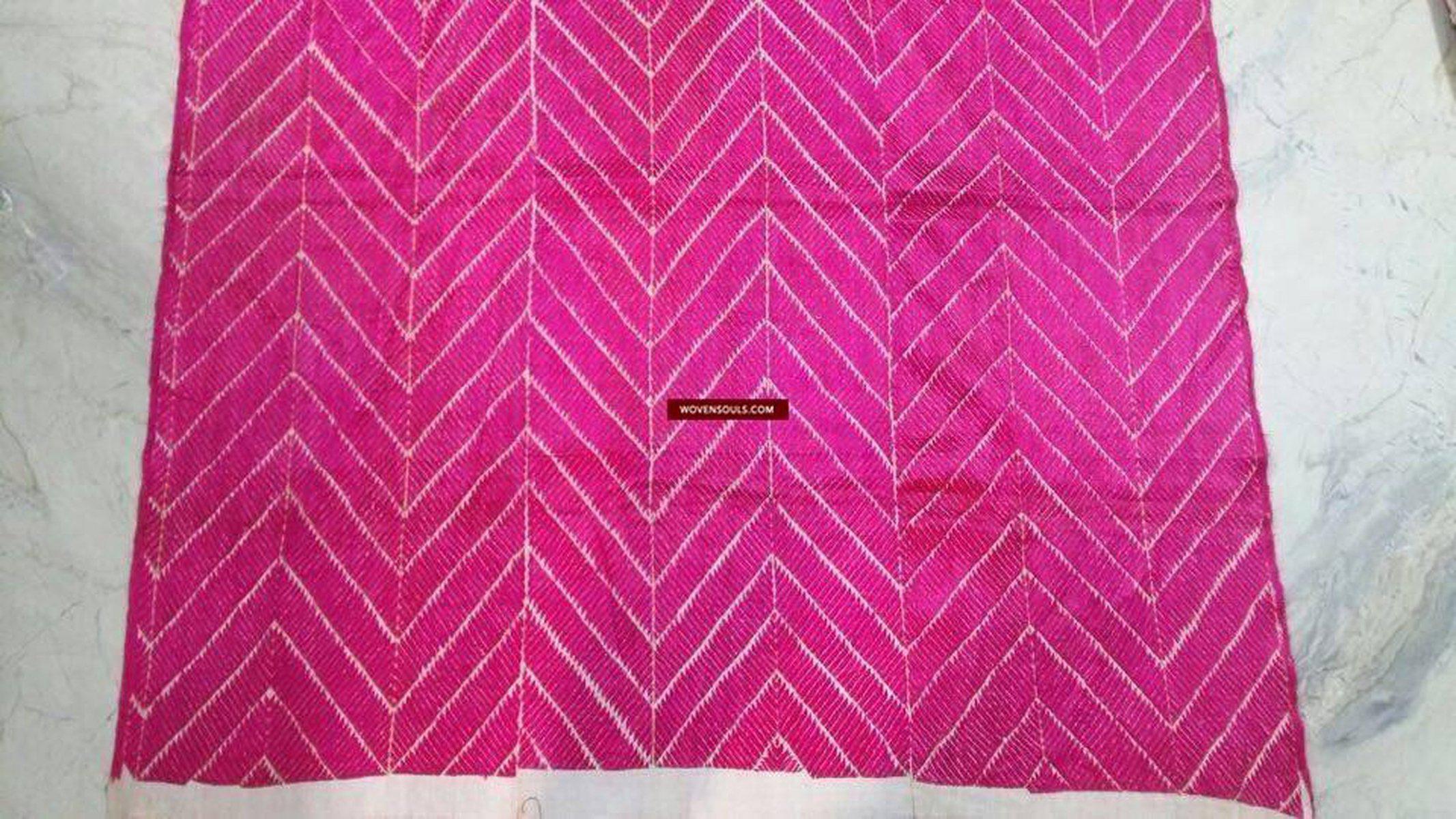 1104 Old Lehariya Thirma Bagh Phulkari in Pink Silk-WOVENSOULS-Antique-Vintage-Textiles-Art-Decor