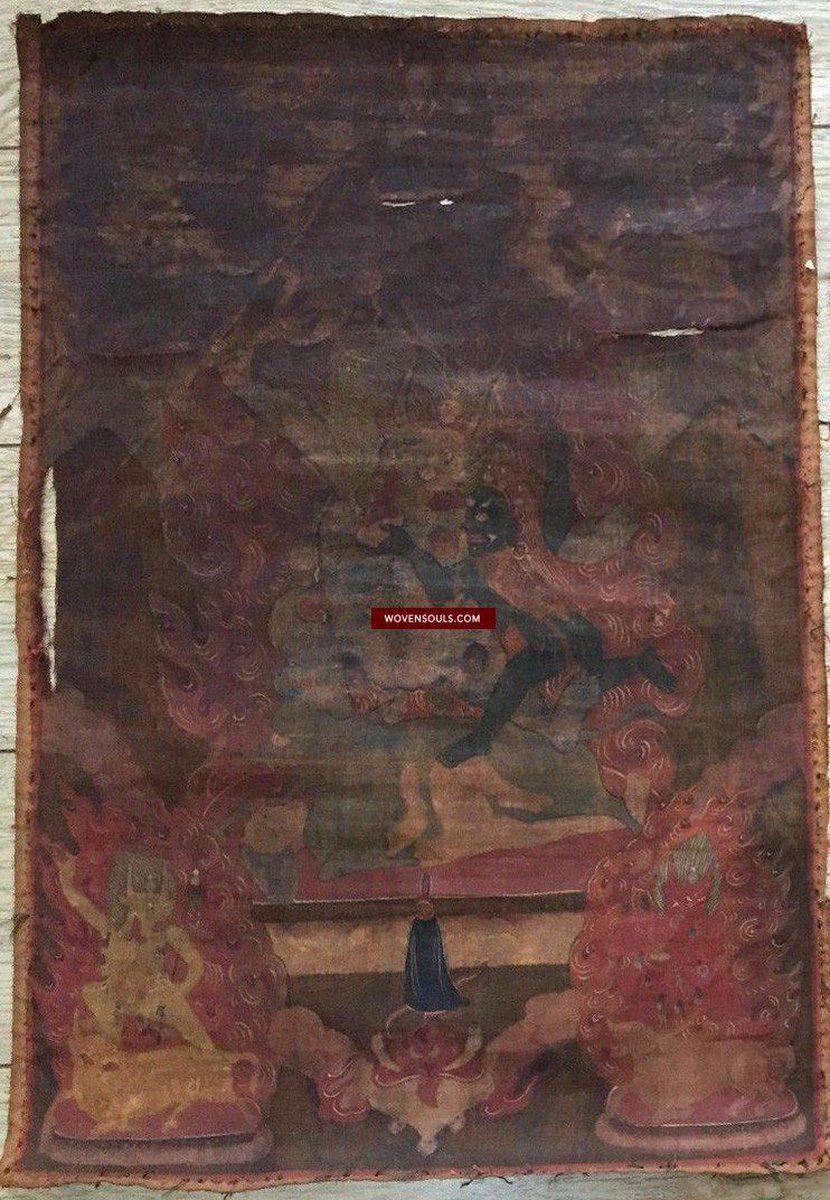 1111 Antique Buddhist Thangka Painting Art - 18th century, Mongolia-WOVENSOULS-Antique-Vintage-Textiles-Art-Decor