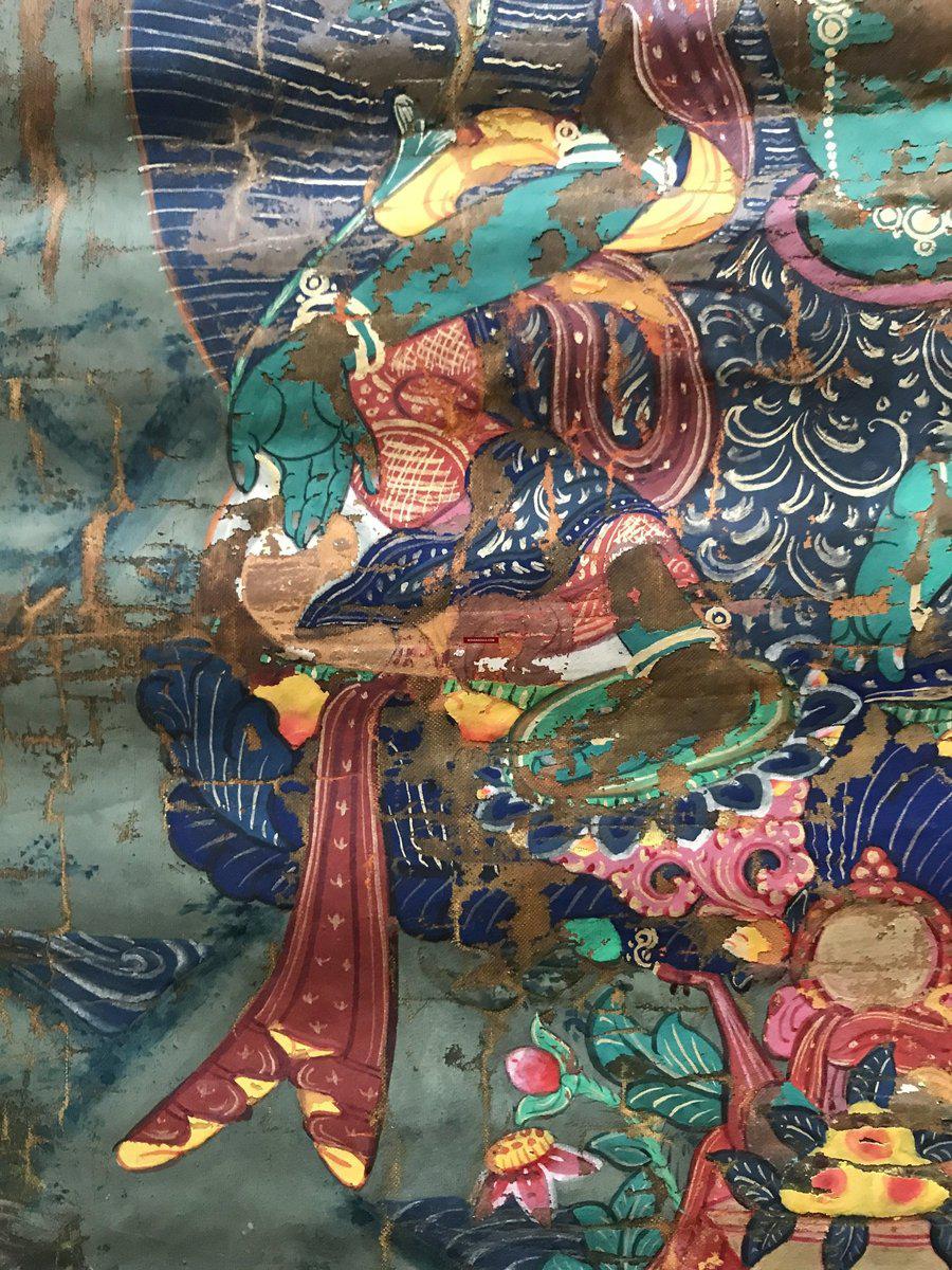 1112 Antique Buddhist Thangka Painting Art, Mongolia-WOVENSOULS-Antique-Vintage-Textiles-Art-Decor