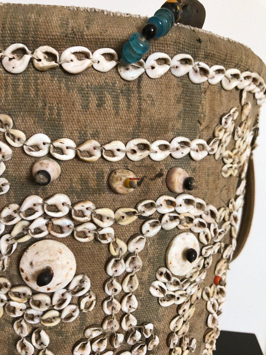 1113 Rare Antique Dayak Borneo Baby Carrier With Sea Shells-WOVENSOULS-Antique-Vintage-Textiles-Art-Decor