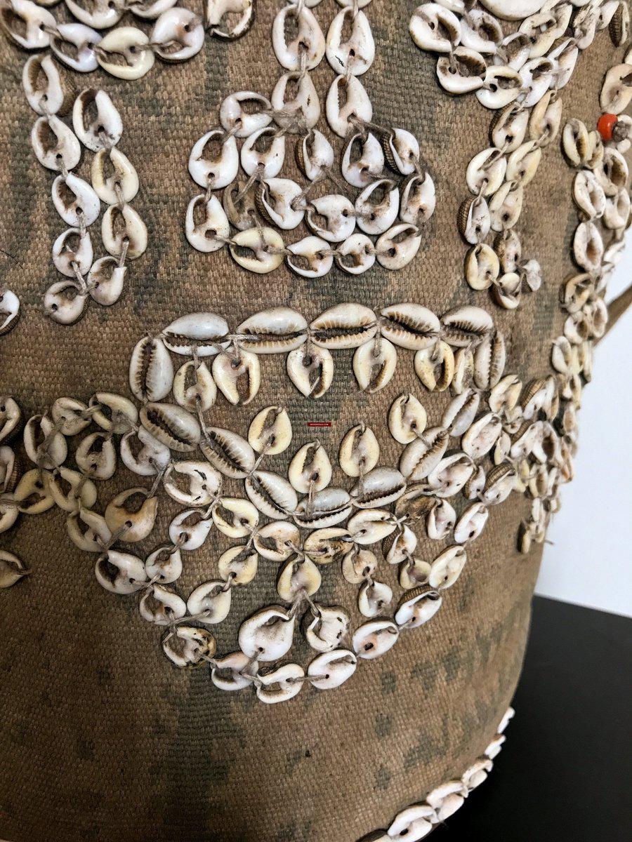 1113 Rare Antique Dayak Borneo Baby Carrier With Sea Shells-WOVENSOULS-Antique-Vintage-Textiles-Art-Decor