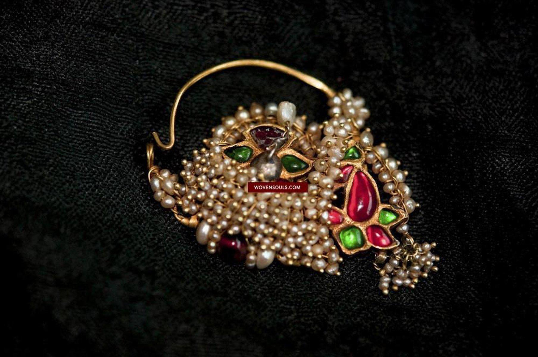 1124 Old Gold Nath Bridal Nose Jewelry-WOVENSOULS-Antique-Vintage-Textiles-Art-Decor