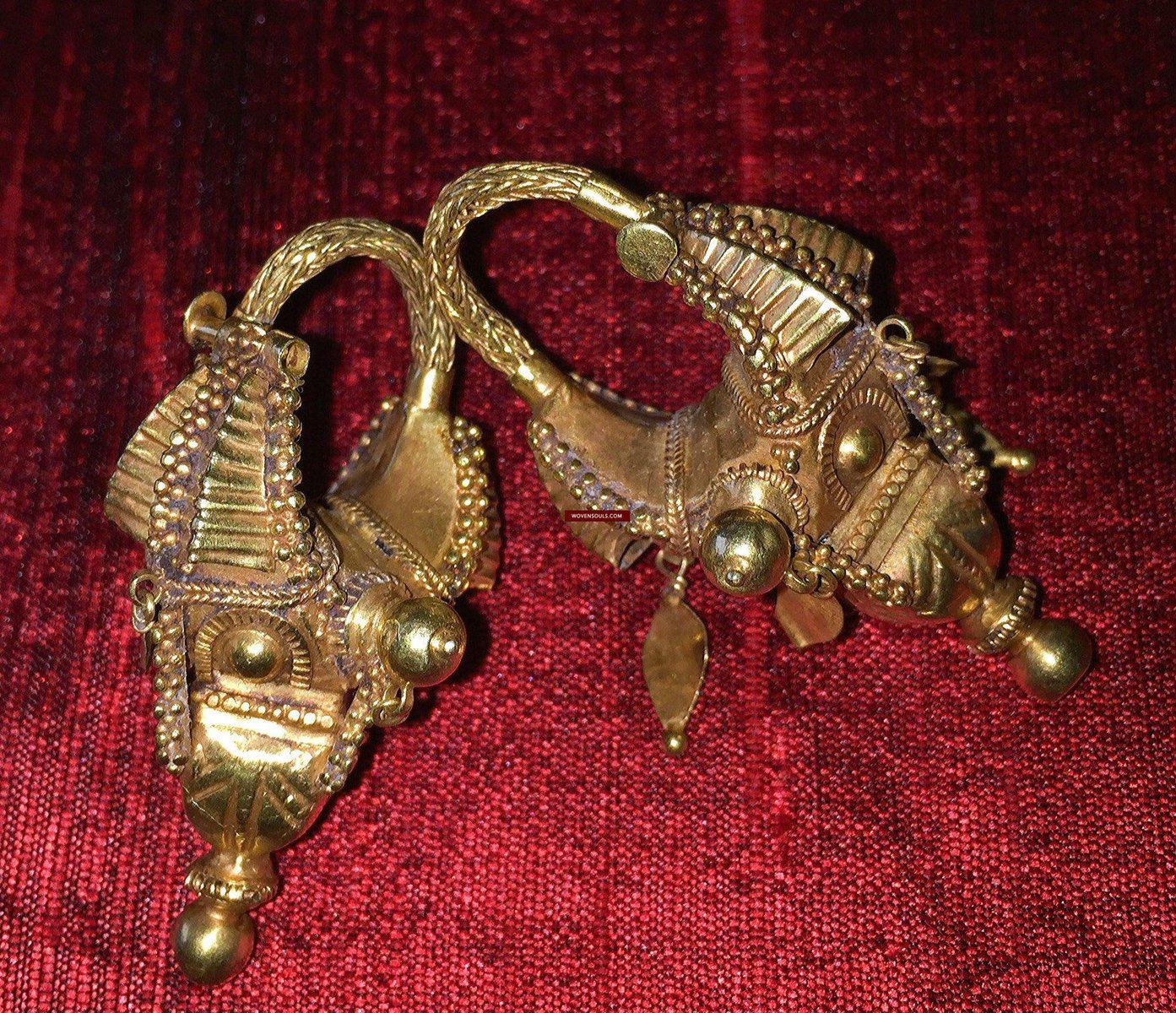 495 Old Gold Jewelry Earrings - South India-WOVENSOULS-Antique-Vintage-Textiles-Art-Decor