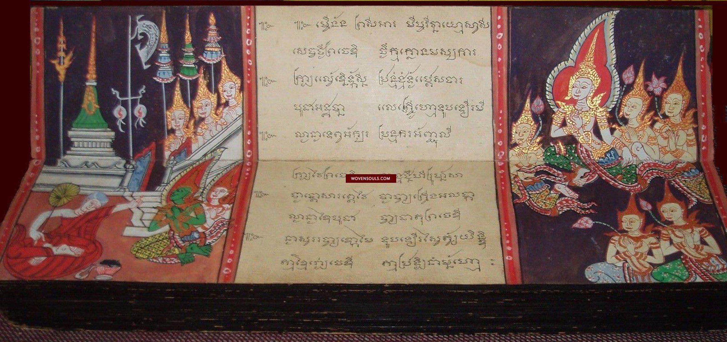 1127 Antique Phra Malai Thai Buddhist Scroll Manuscript-WOVENSOULS-Antique-Vintage-Textiles-Art-Decor