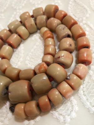 1131 SOLD Antique Heirloom Tibetan Mountain Coral Necklace -Rare Peach / Salmon color-WOVENSOULS-Antique-Vintage-Textiles-Art-Decor