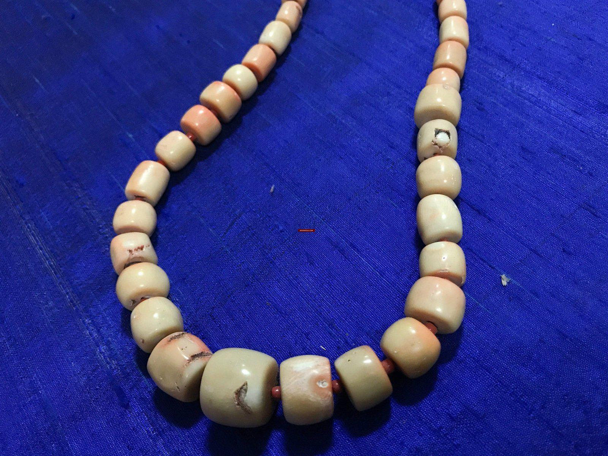 1131 SOLD Antique Heirloom Tibetan Mountain Coral Necklace -Rare Peach /  Salmon color - WOVENSOULS Antique Textiles & Art Gallery