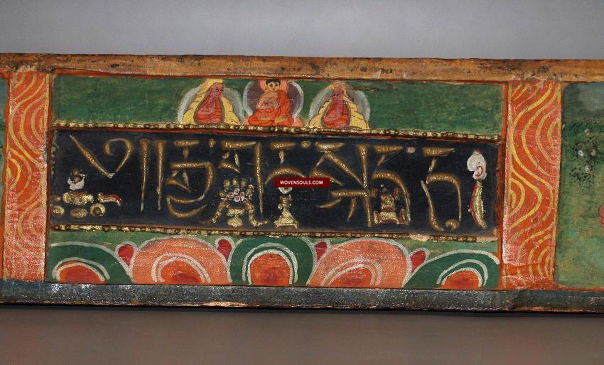 1134アンティークチベットタンカ塗装された木製の経典カバー ...