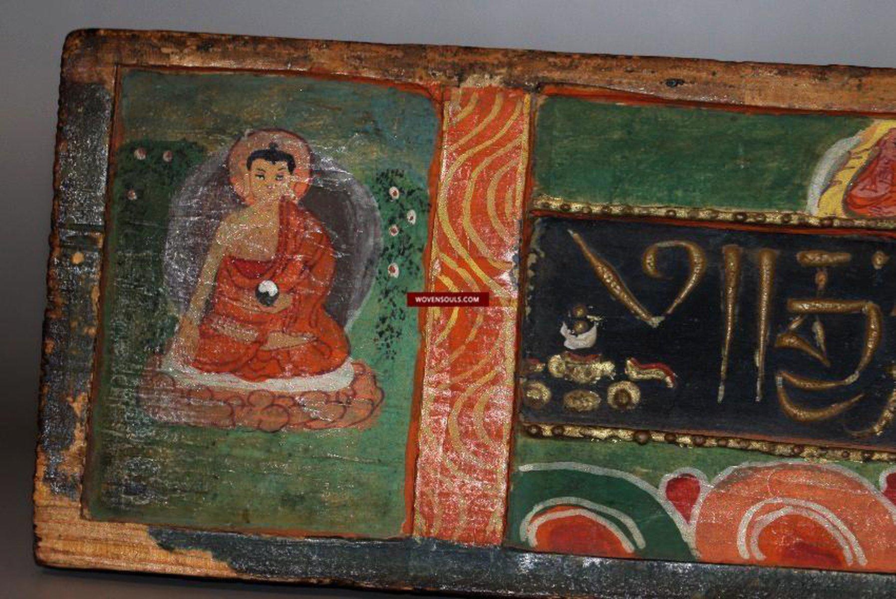 1134アンティークチベットタンカ塗装された木製の経典カバー ...