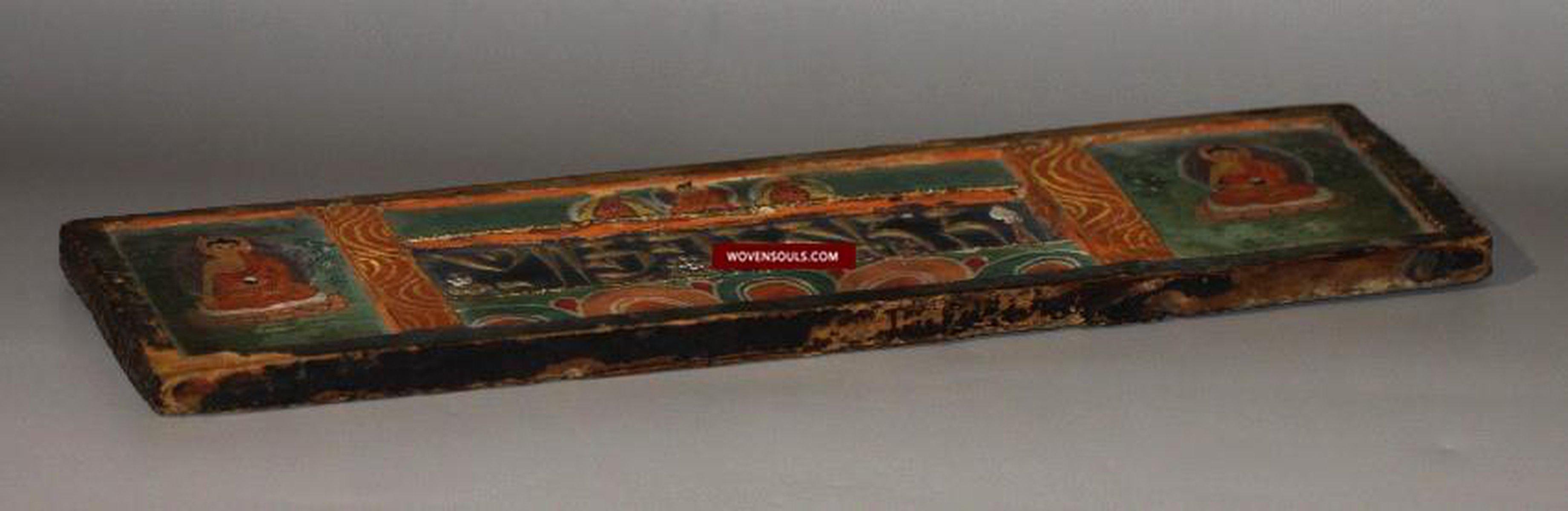 1134 Antique Tibetan Thangka Painted Wooden Sutra Cover-WOVENSOULS-Antique-Vintage-Textiles-Art-Decor